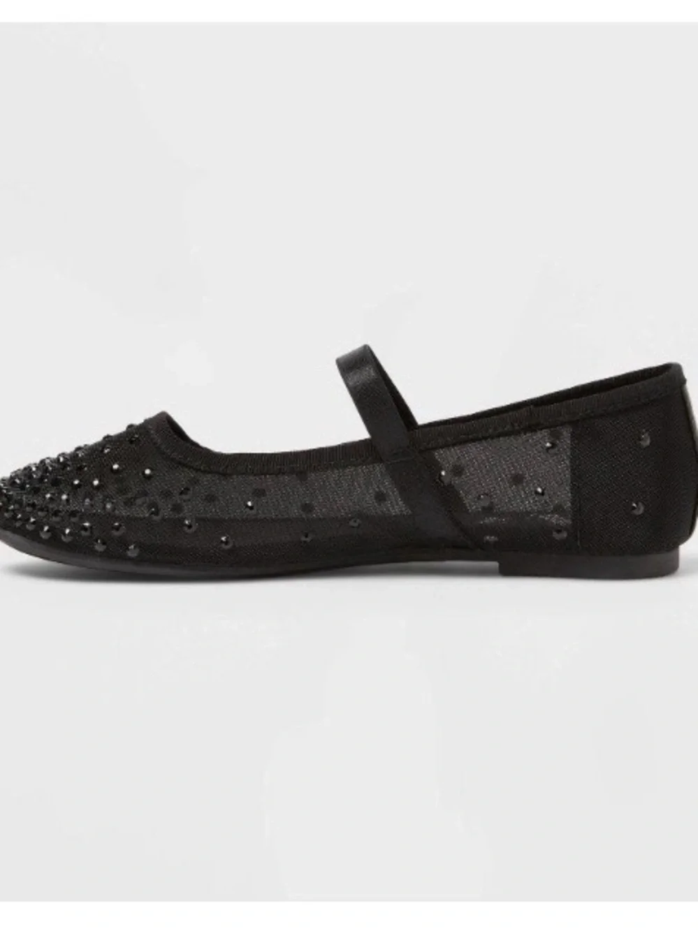Black Mesh Mary Jane Ballet Flat with Crystal Accents Art Class
